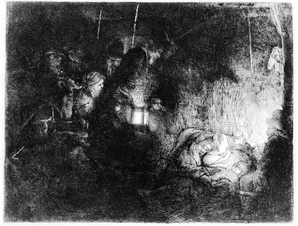 A pásztorok imádása, 1652 körül (metszet) alkotó: Rembrandt van Rijn