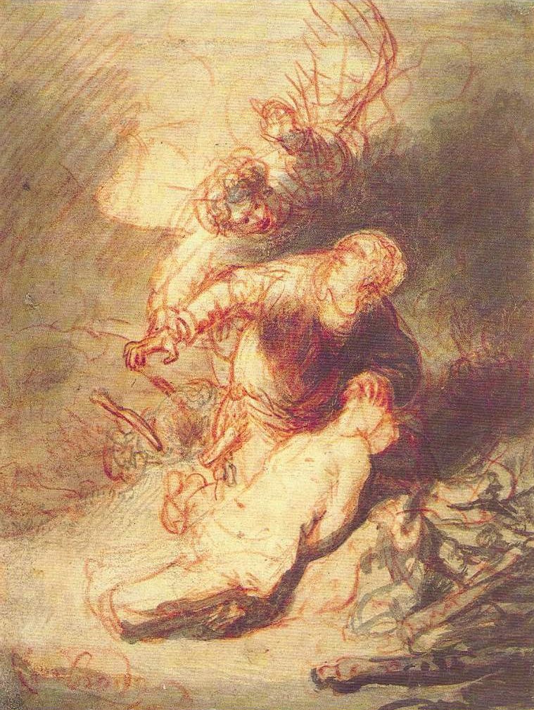 Az angyal megakadályozza Ábrahámot, hogy feláldozza fiát, Izsákot alkotó: Rembrandt van Rijn