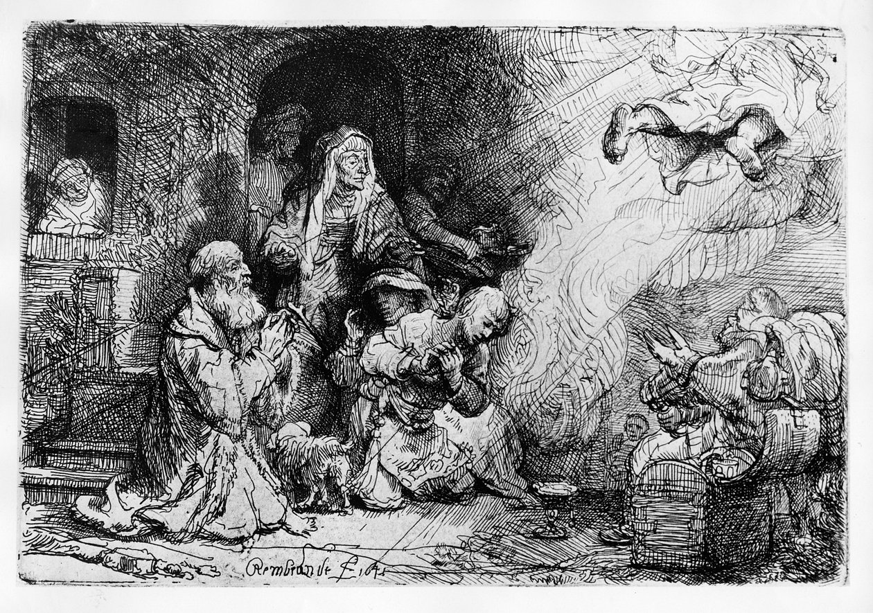 Tóbiás családját elhagyó angyal, 1641 alkotó: Rembrandt van Rijn