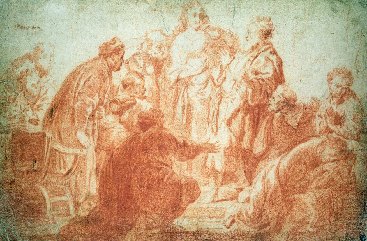 A kétkedő Tamás (piros kréta papíron) alkotó: Rembrandt van Rijn
