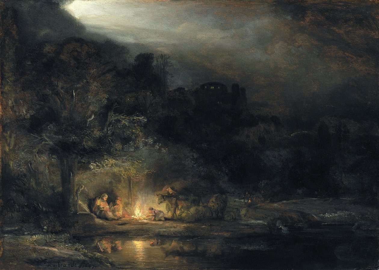 A pihenés az Egyiptomba való repülés során alkotó: Rembrandt van Rijn