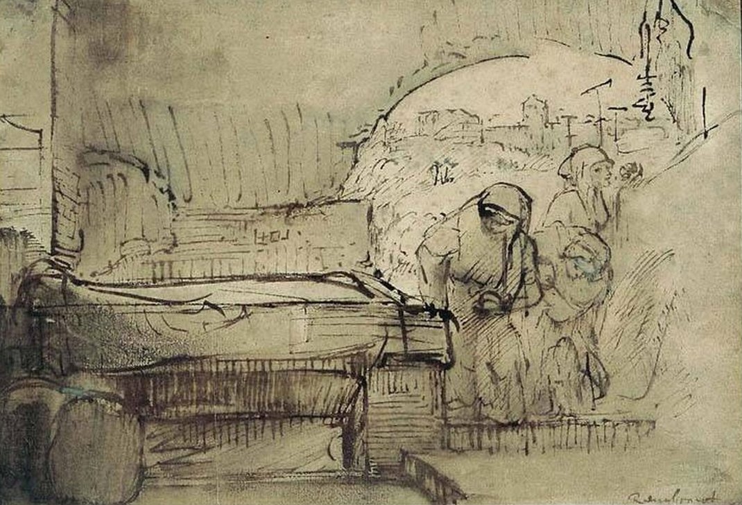 A három Mária a sírnál alkotó: Rembrandt van Rijn