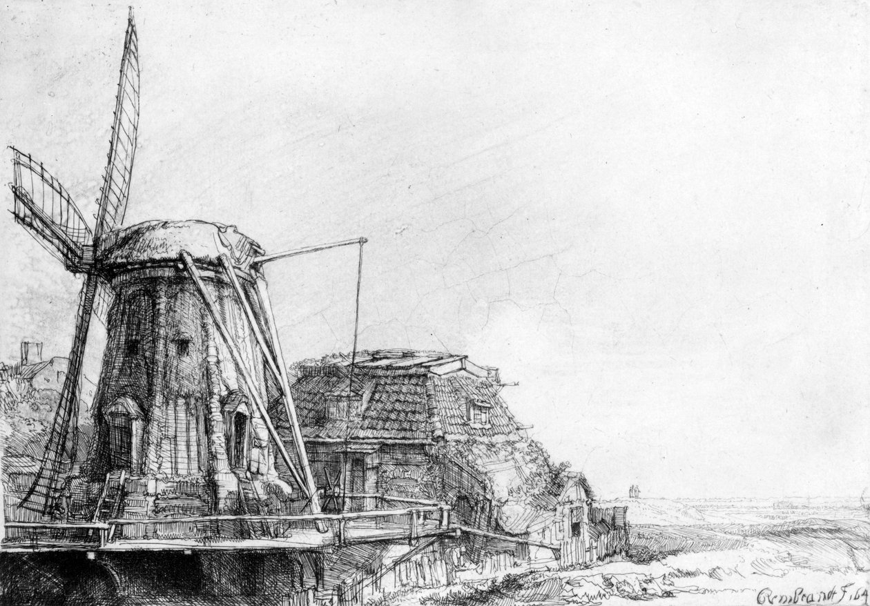 A szélmalom, 1641 (rézkarc) alkotó: Rembrandt van Rijn