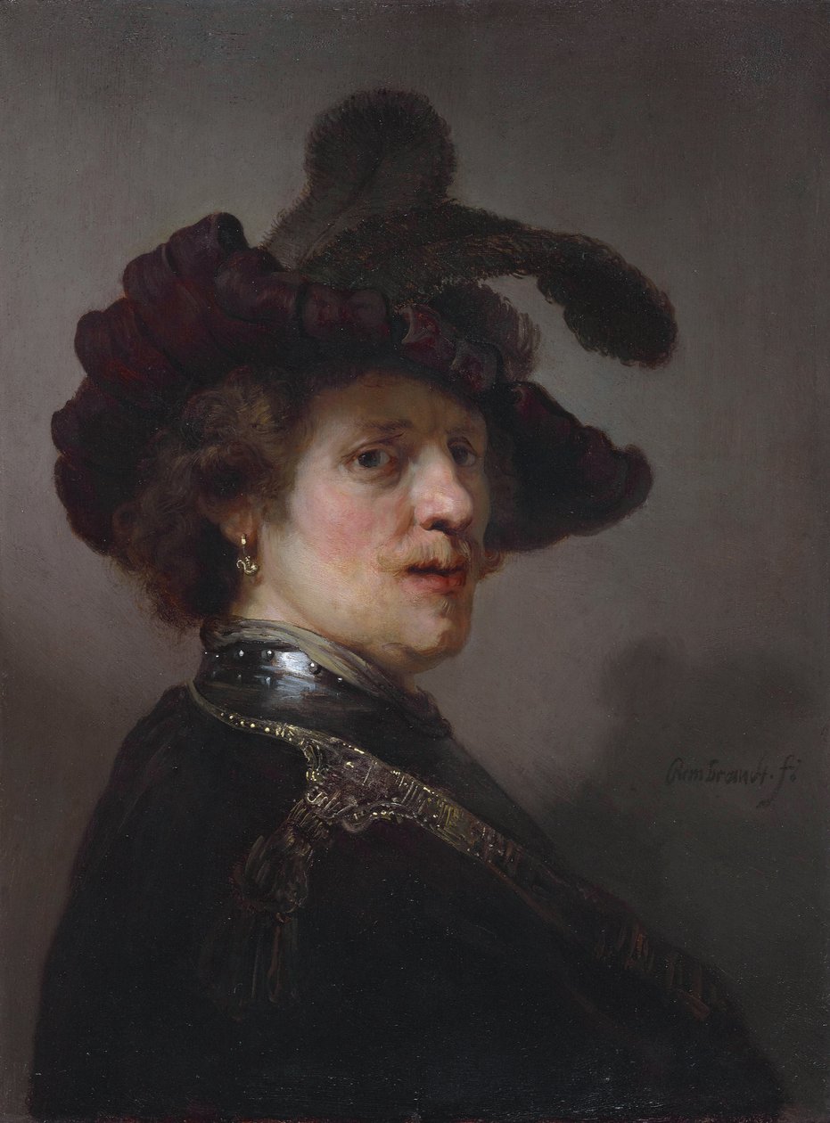 Tronie egy tollas baretta emberből alkotó: Rembrandt van Rijn