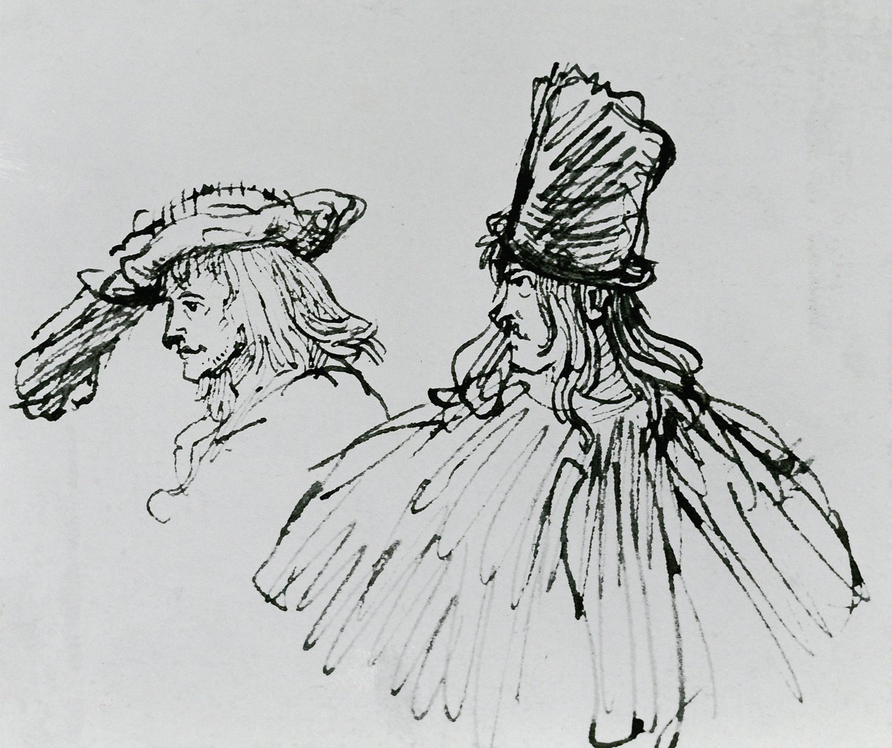 Két színész (toll és tintamosás papíron) alkotó: Rembrandt van Rijn
