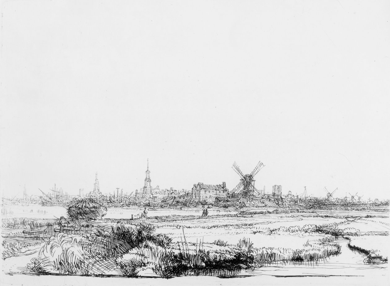 Amszterdam látképe, 1640 körül alkotó: Rembrandt van Rijn