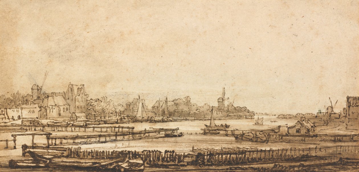 Kilátás az Amstelre a sáncról alkotó: Rembrandt van Rijn