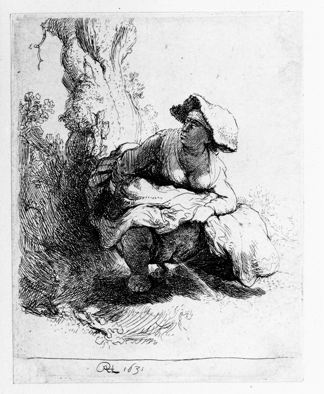 Egy fa alá vizelő nő, 1631 alkotó: Rembrandt van Rijn