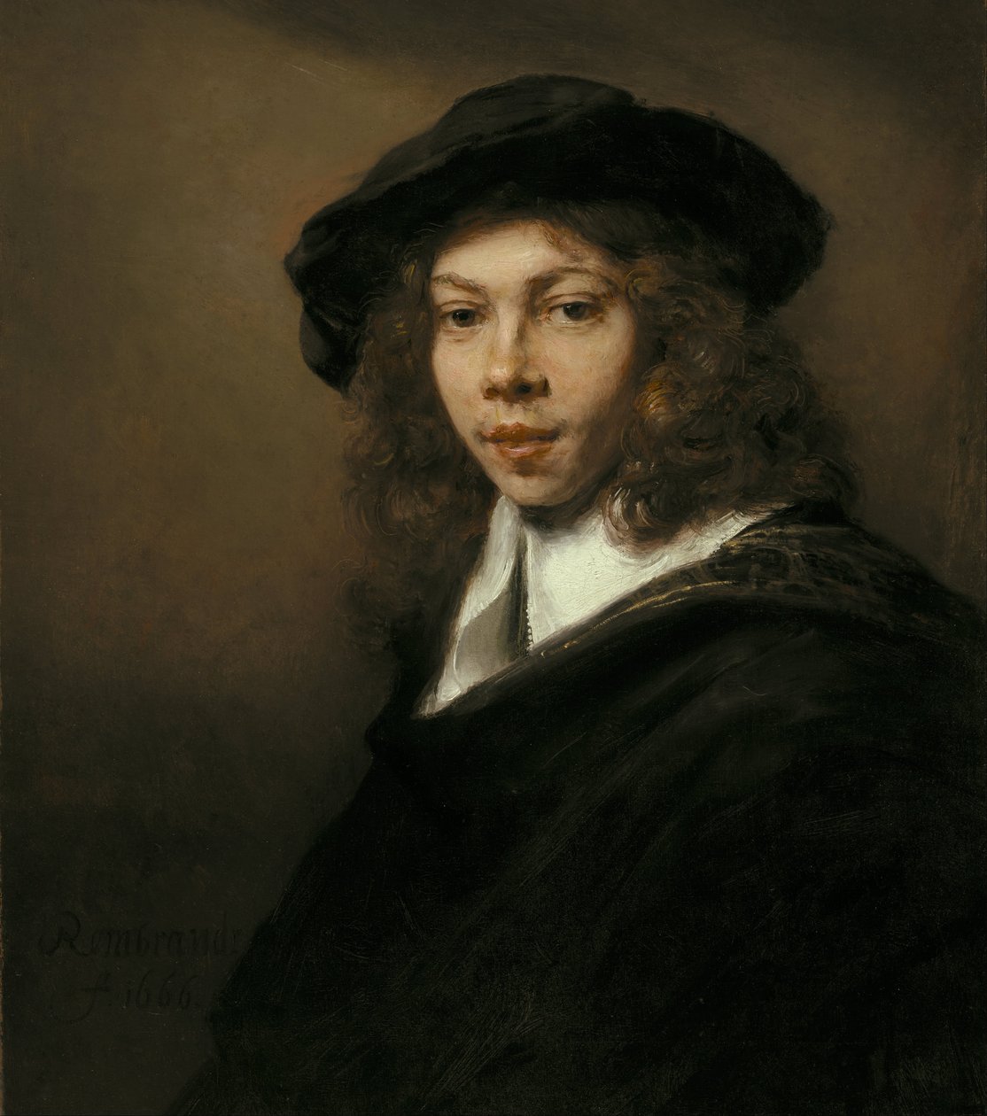 Fiatal férfi egy fekete baretta alkotó: Rembrandt van Rijn