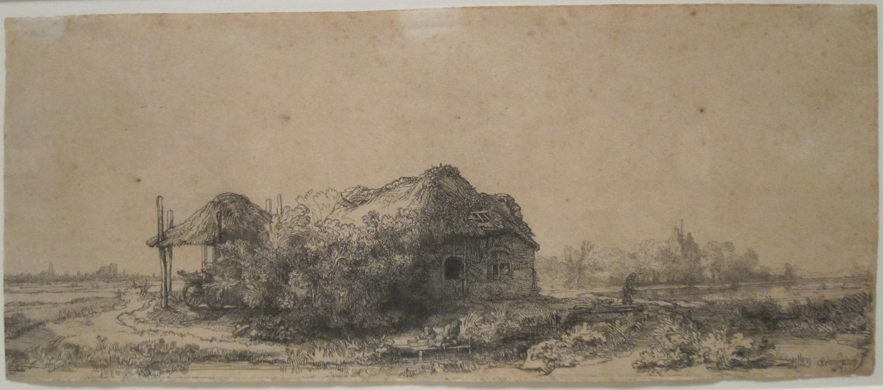 "Tájkép házikóval és Haybammal", Rembrandt, 1641, metszet és száraztű, Honolulu Museum of Art, Honolulu Museum of Art alkotó: Rembrandt