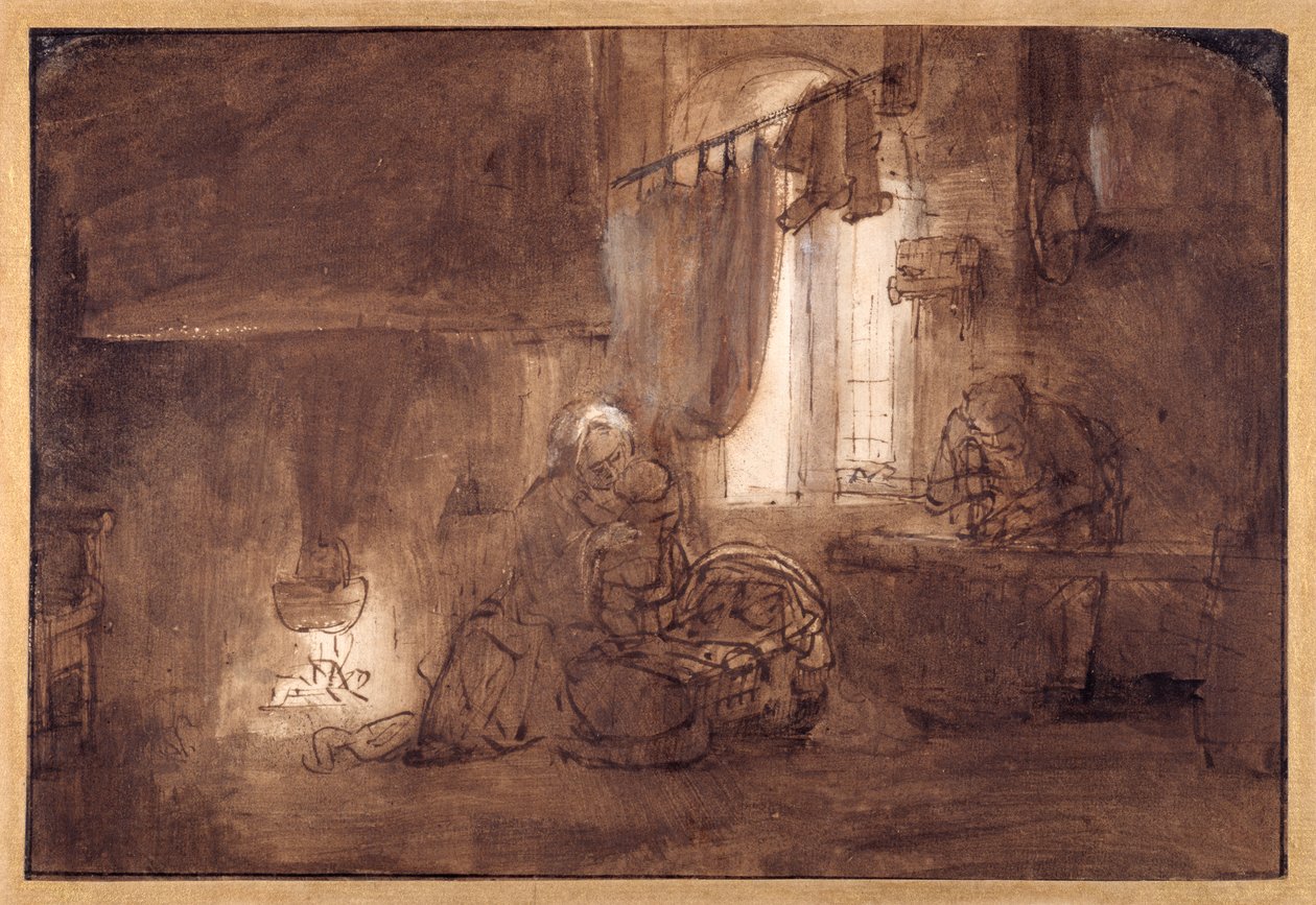 A Szent Család az Asztalosműhelyben (papíron mosható toll és tinta) alkotó: Rembrandt Harmensz. van Rijn (school of)