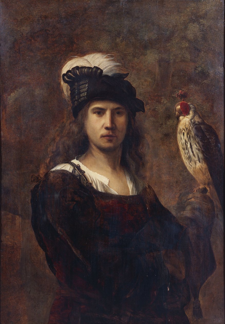 Sólyomvadász sólyommal és tollas kalappal alkotó: Rembrandt van Rijn