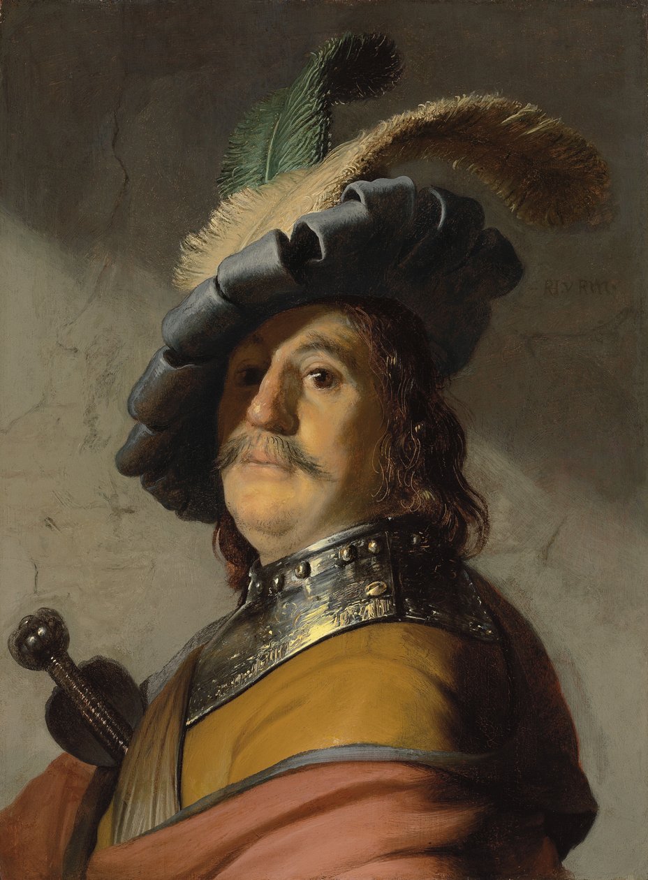Egy férfi szurdokban és sapkában (olaj a panelen) alkotó: Rembrandt van Rijn