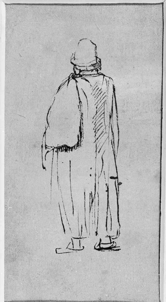 Egy férfi hátulról, balra sétál (toll és tinta papíron) alkotó: Rembrandt Harmensz. van Rijn