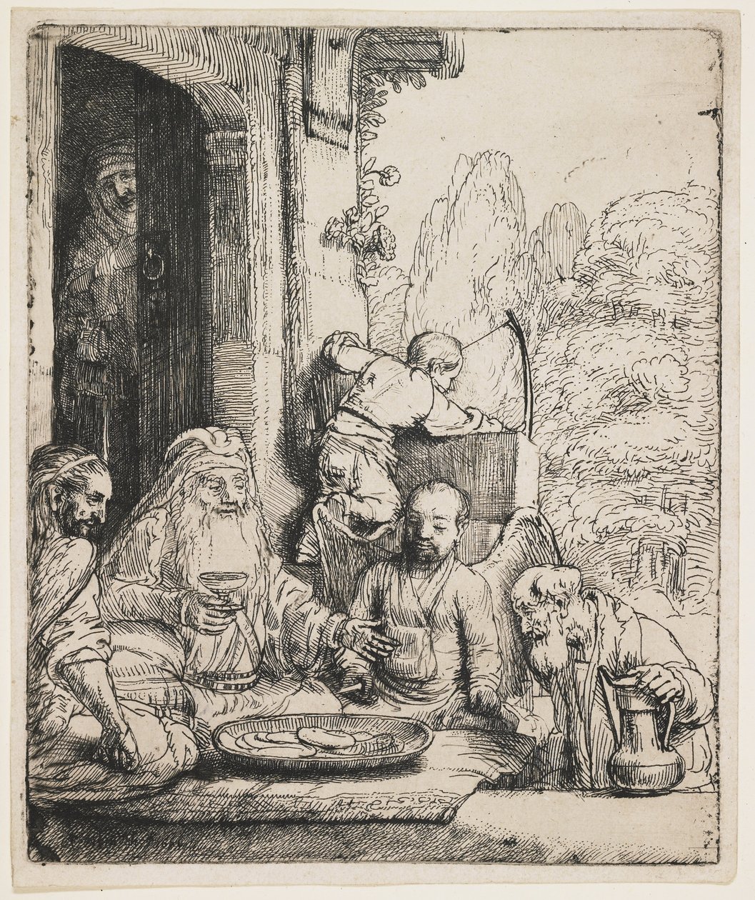 Ábrahám szórakoztatja az angyalokat alkotó: Rembrandt van Rijn