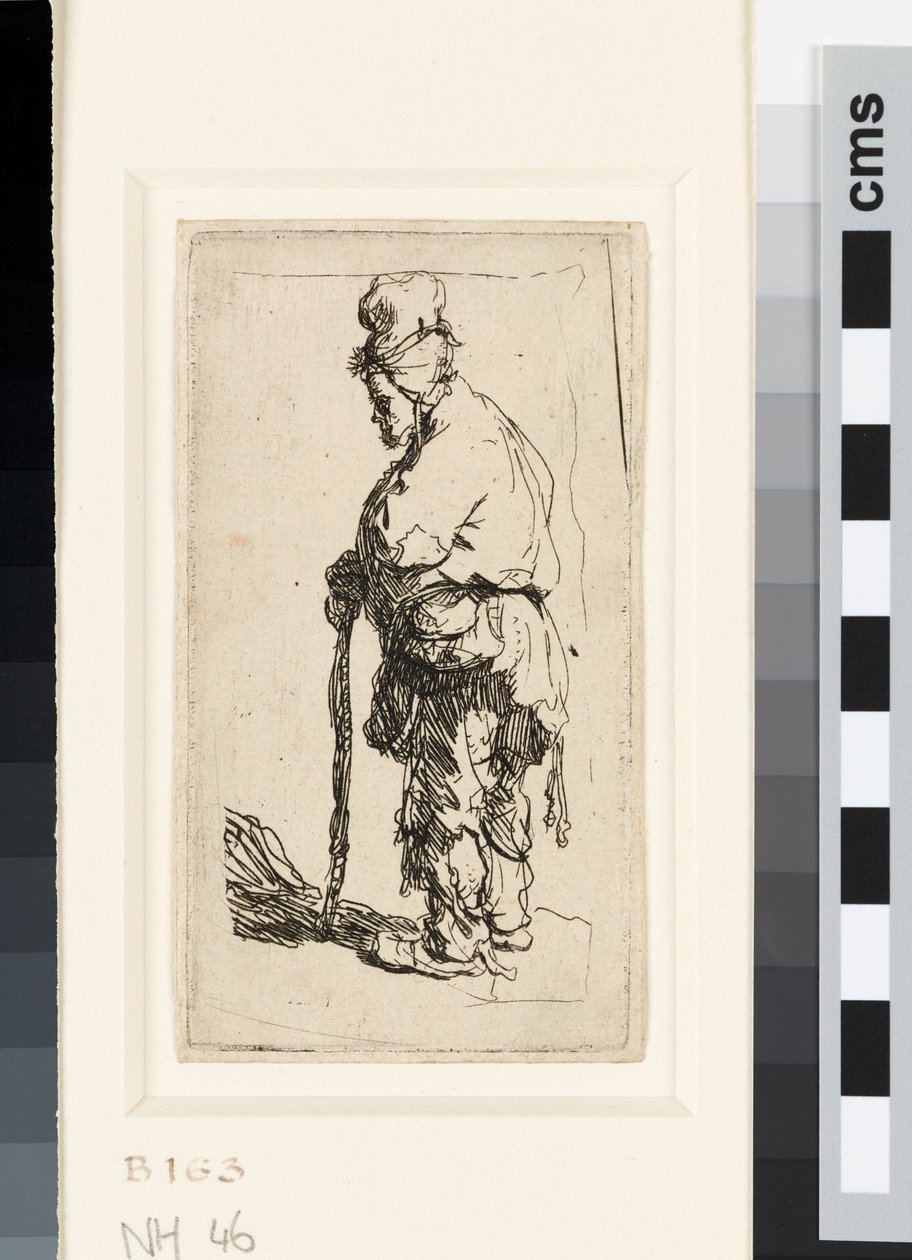 Botra támaszkodó koldus, 1630 körül (rézkarc) alkotó: Rembrandt van Rijn