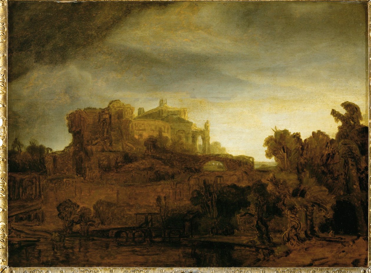 Kastély alkonyatkor ... alkotó: Rembrandt Harmensz. van Rijn