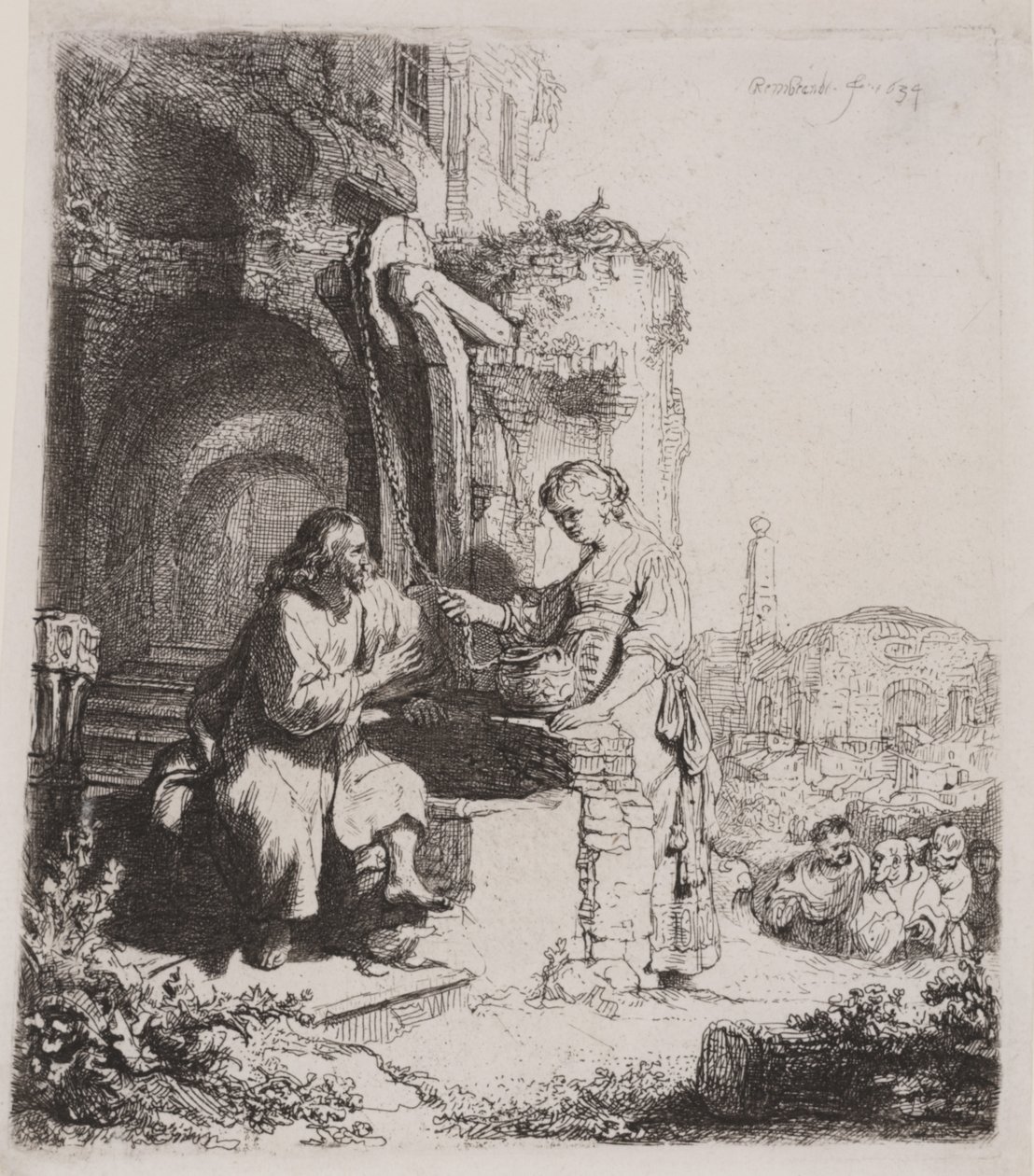 Krisztus és a szamáriai asszony: romok között alkotó: Rembrandt van Rijn