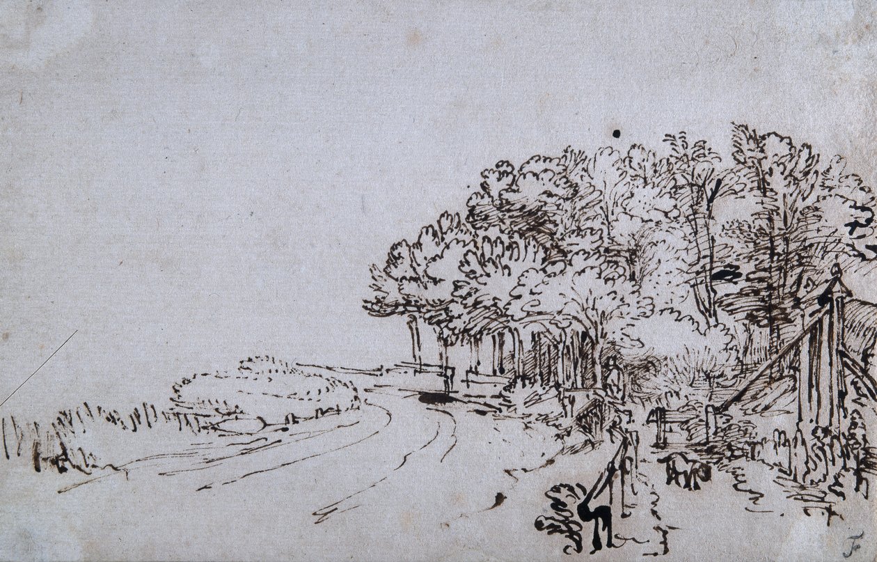 Cops a Trompenburg melletti Amsteldijk fejében, 1649 körül (toll és tinta papíron) alkotó: Rembrandt Harmensz. van Rijn