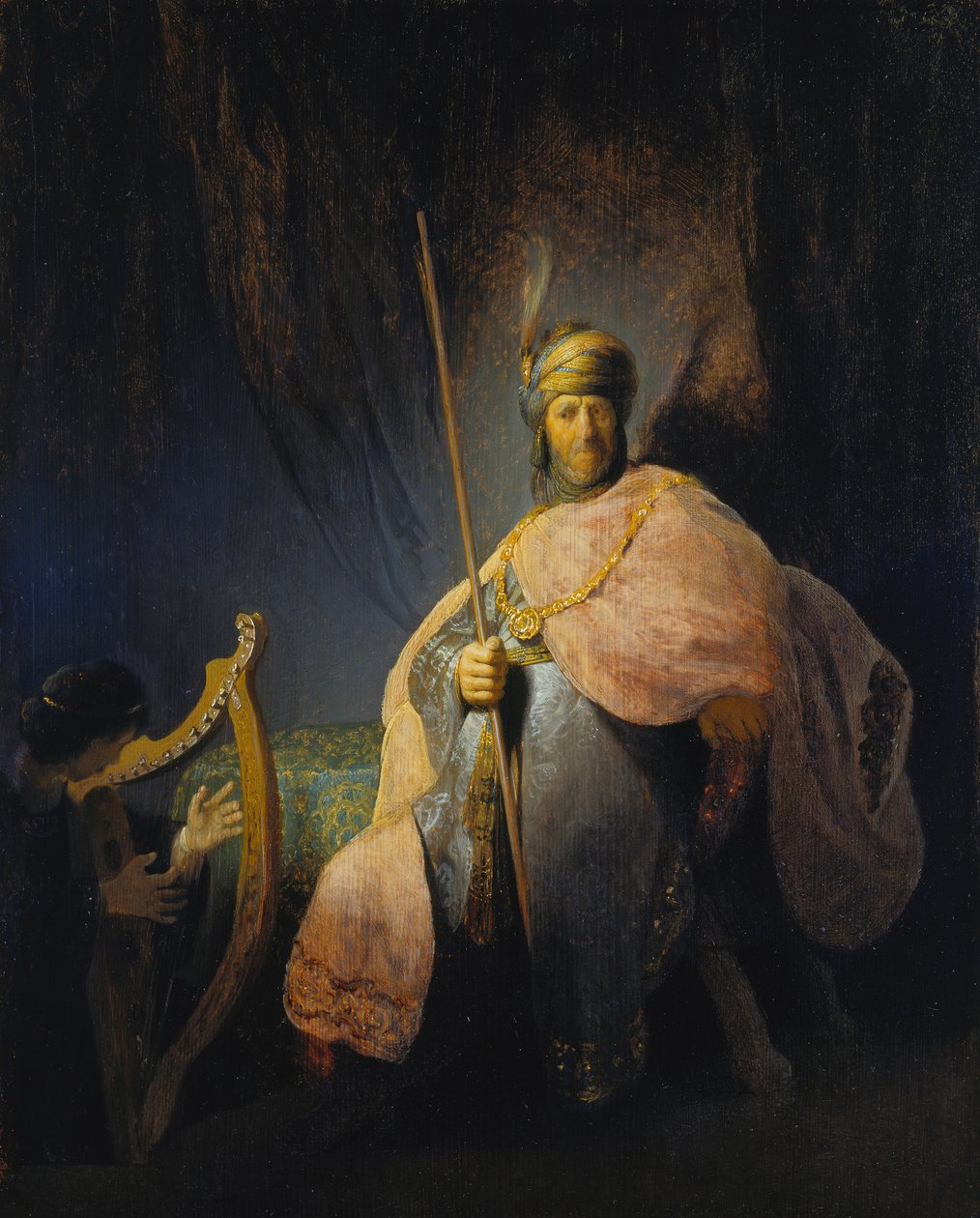 Hárfázó Dávid Saul előtt, 1630-31 körül (olaj, tölgyfa) alkotó: Rembrandt Harmensz. van Rijn
