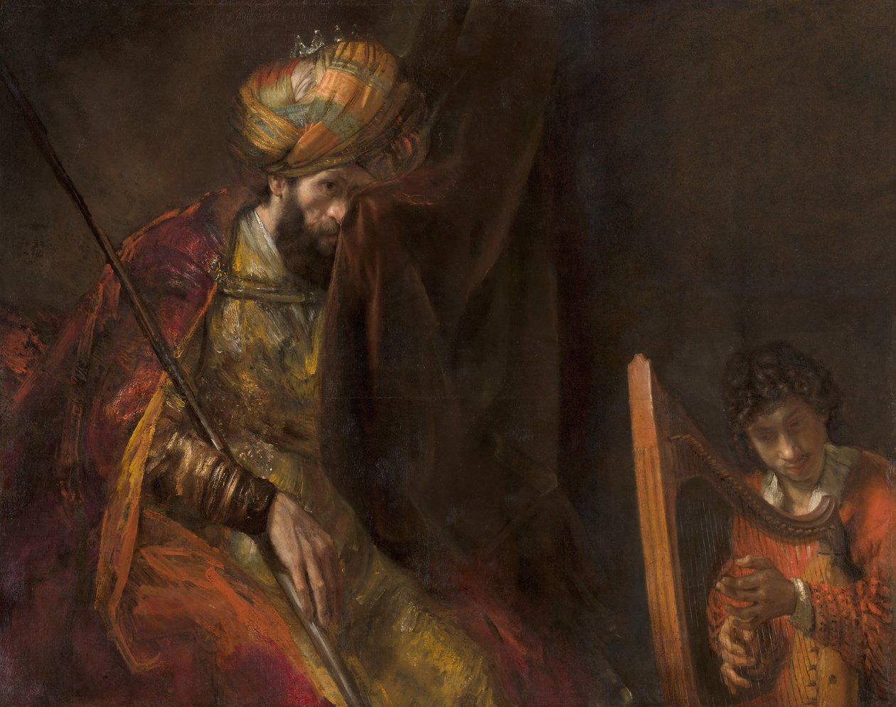 Dávid hárfán játszik Saul előtt alkotó: Rembrandt van Rijn