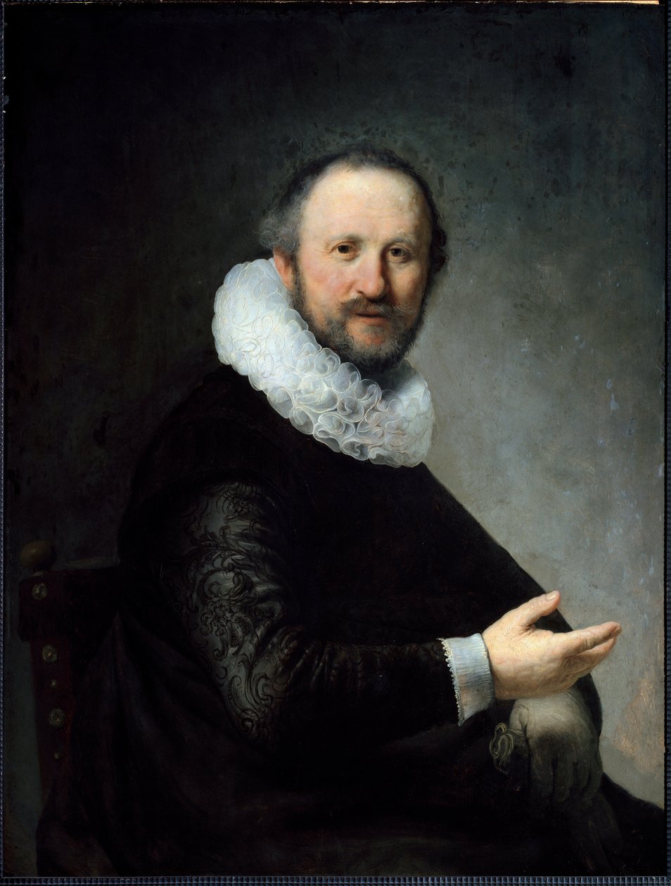 Holland Bourgeois kezében a kesztyűjével, ruffban. (Festés alkotó: Rembrandt van Rijn