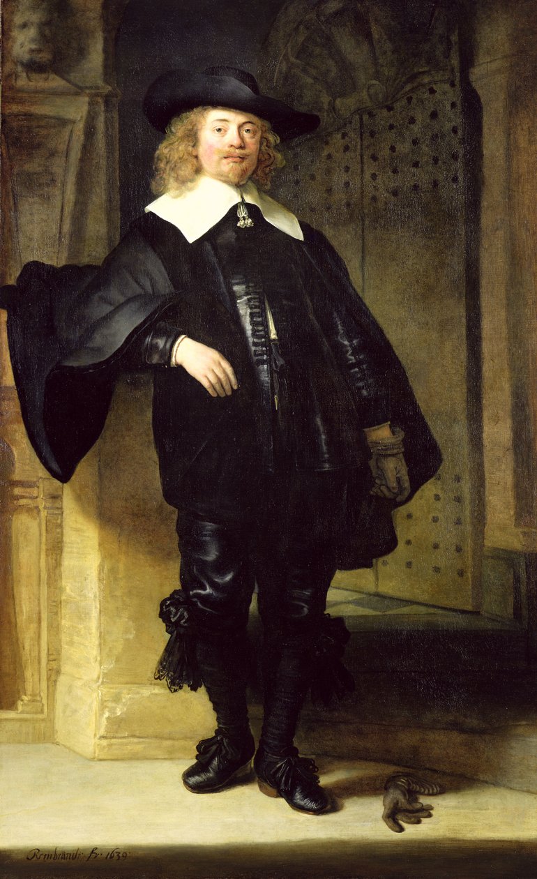 Egy álló férfi teljes alakos portréja alkotó: Rembrandt van Rijn