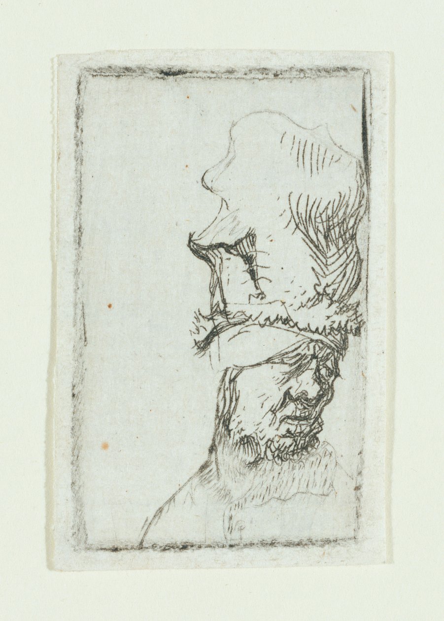 Magas sapkás férfi feje (rézkarc) alkotó: Rembrandt van Rijn