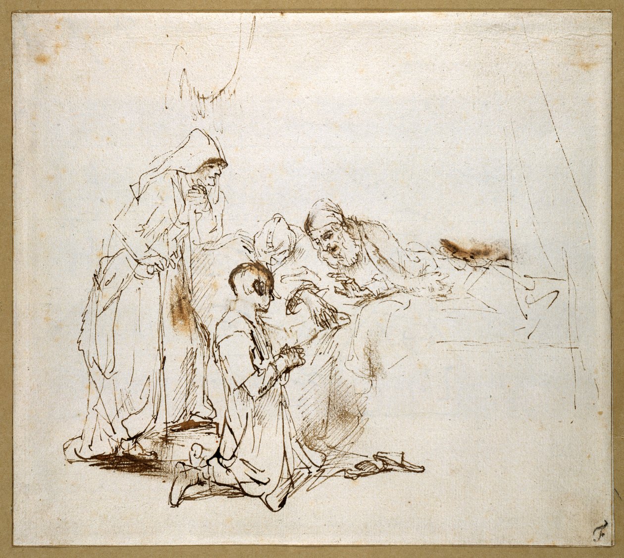 Isaac Blessing Jacob (fekete kréta papíron) alkotó: Rembrandt Harmensz. van Rijn