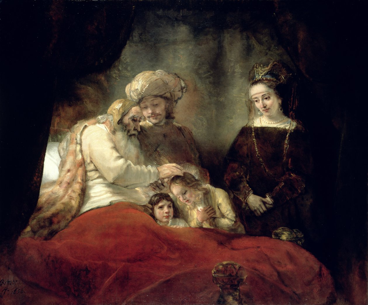 Jákob megáldja József fiait alkotó: Rembrandt van Rijn