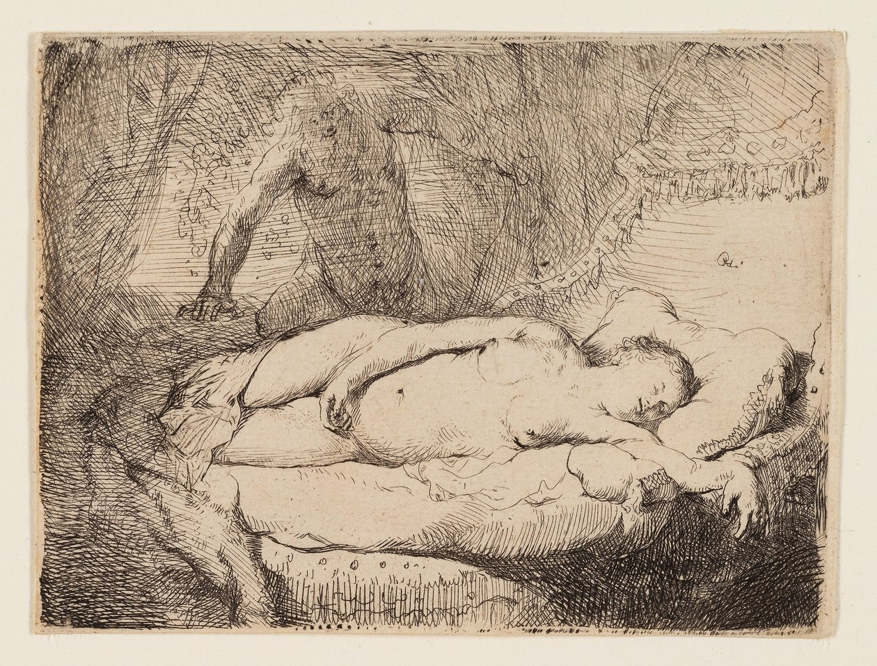 Jupiter és Antióp: Kisebb lemez, 1631 körül (rézkarc súrolópapírra) alkotó: Rembrandt Harmensz. van Rijn