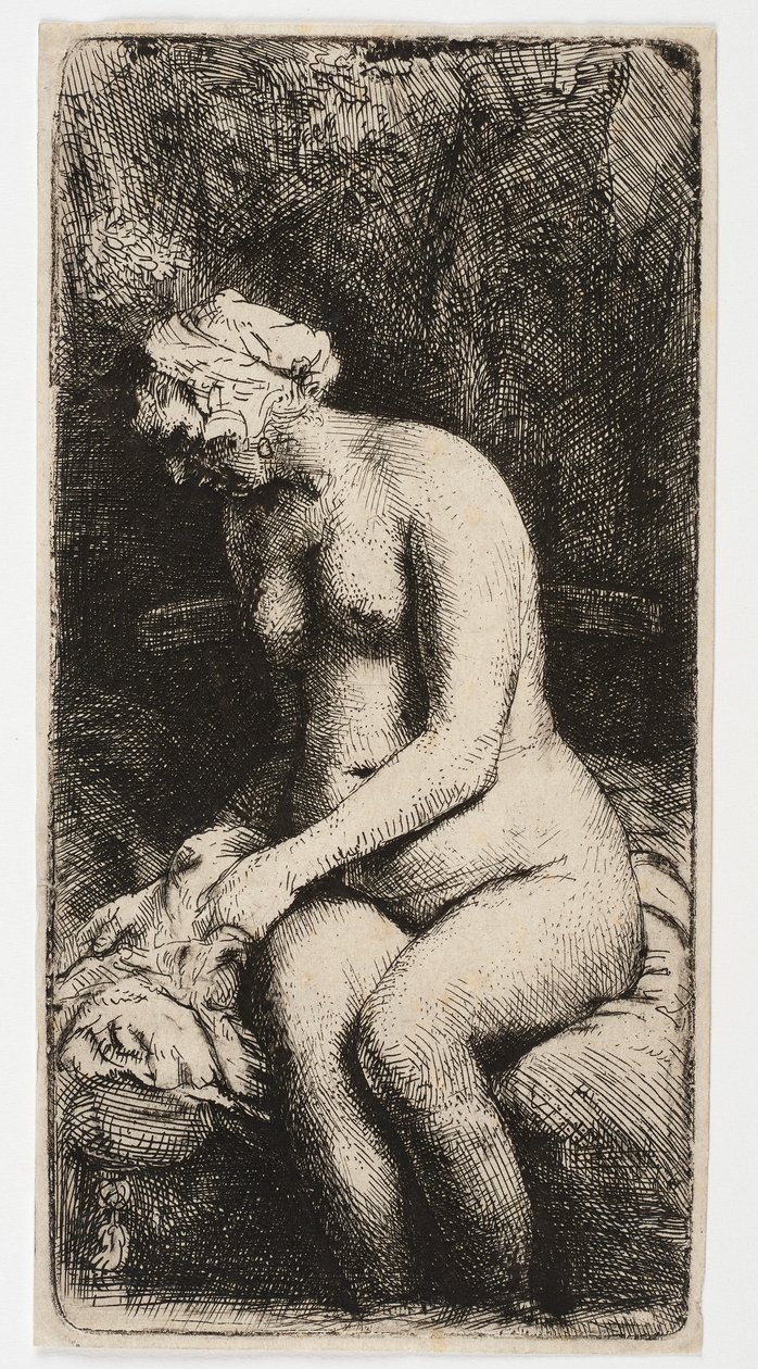 Meztelen nő ült a lábával a vízben alkotó: Rembrandt Harmensz. van Rijn