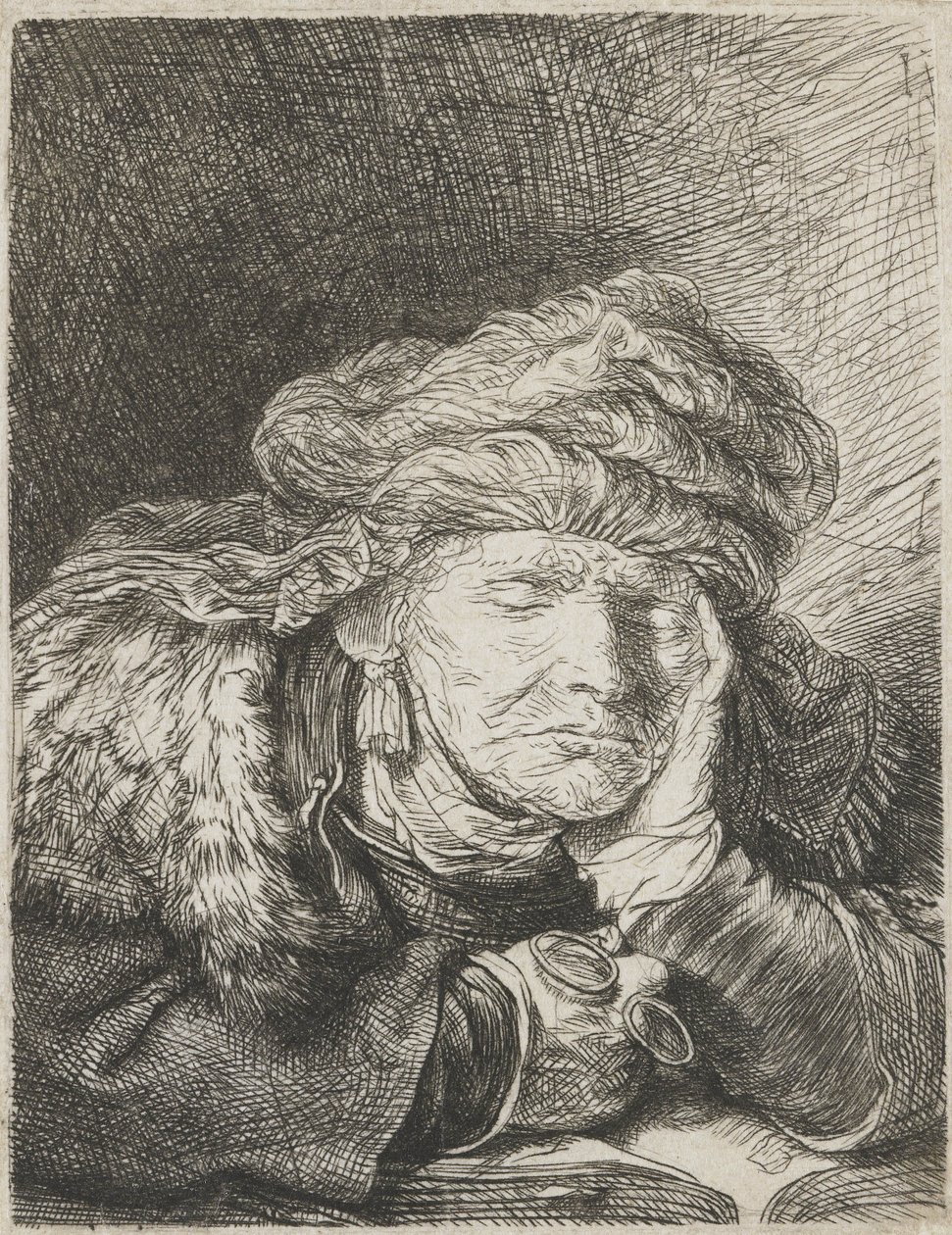 Idős nő alszik alkotó: Rembrandt van Rijn