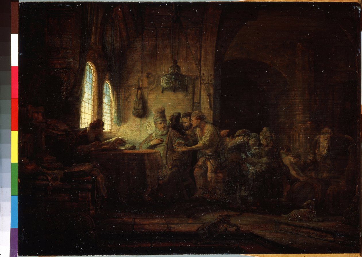 Példabeszéd a munkásokról a szőlőben vagy a tizenegyedik óra munkásai példázata (A szőlőskert munkásainak példázata). Harmenszoon van Rijn, Rembrandt festménye (1606-1669) alkotó: Rembrandt Harmensz. van Rijn
