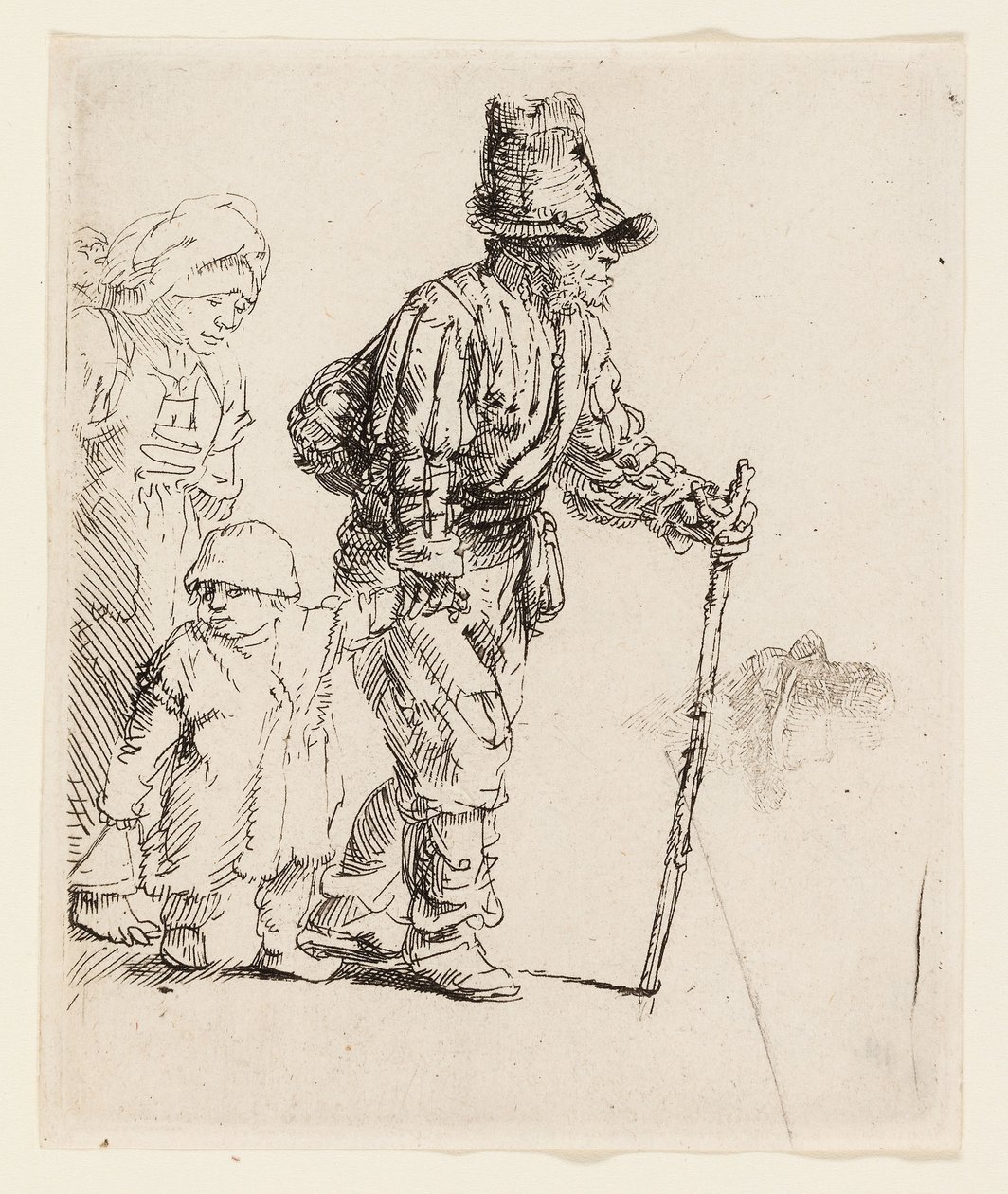 Parasztcsalád a csavargón, 1652 körül (rézkarc krémszínű papírra) alkotó: Rembrandt Harmensz. van Rijn