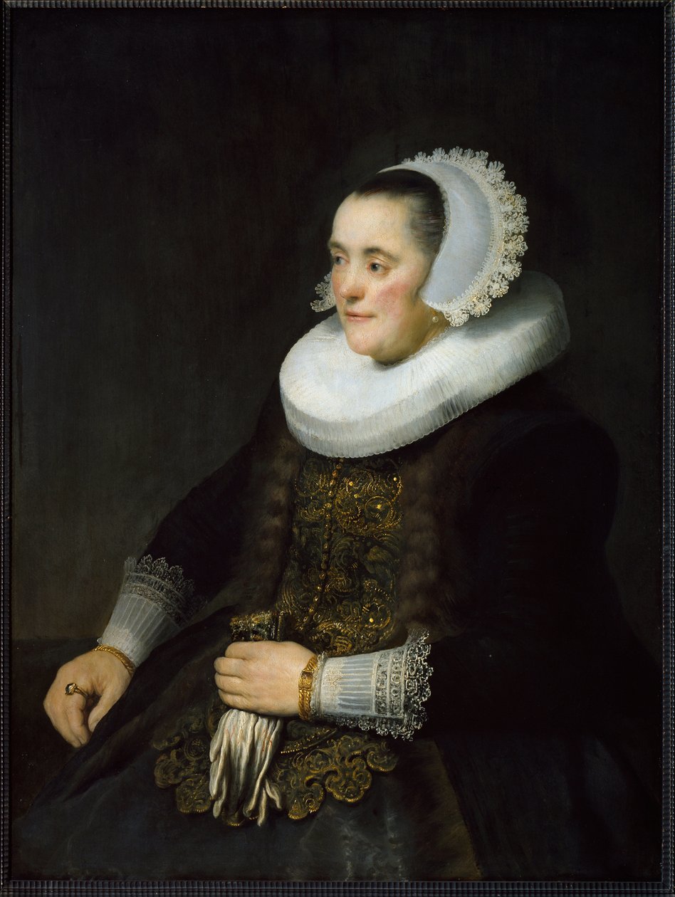 Egy holland polgári nő portréja, aki ruffot és fejdíszt visel. (Festés alkotó: Rembrandt van Rijn