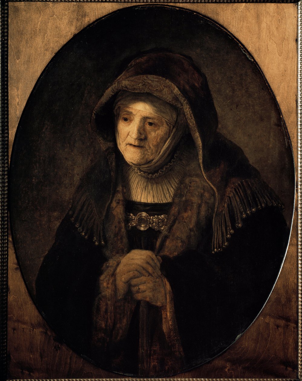 A művész botjára támaszkodó édesanyjának portréja (olaj, vászon alkotó: Rembrandt van Rijn
