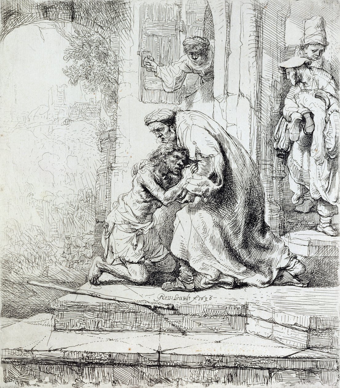 A tékozló fiú visszatérése (toll és tinta papíron) alkotó: Rembrandt van Rijn