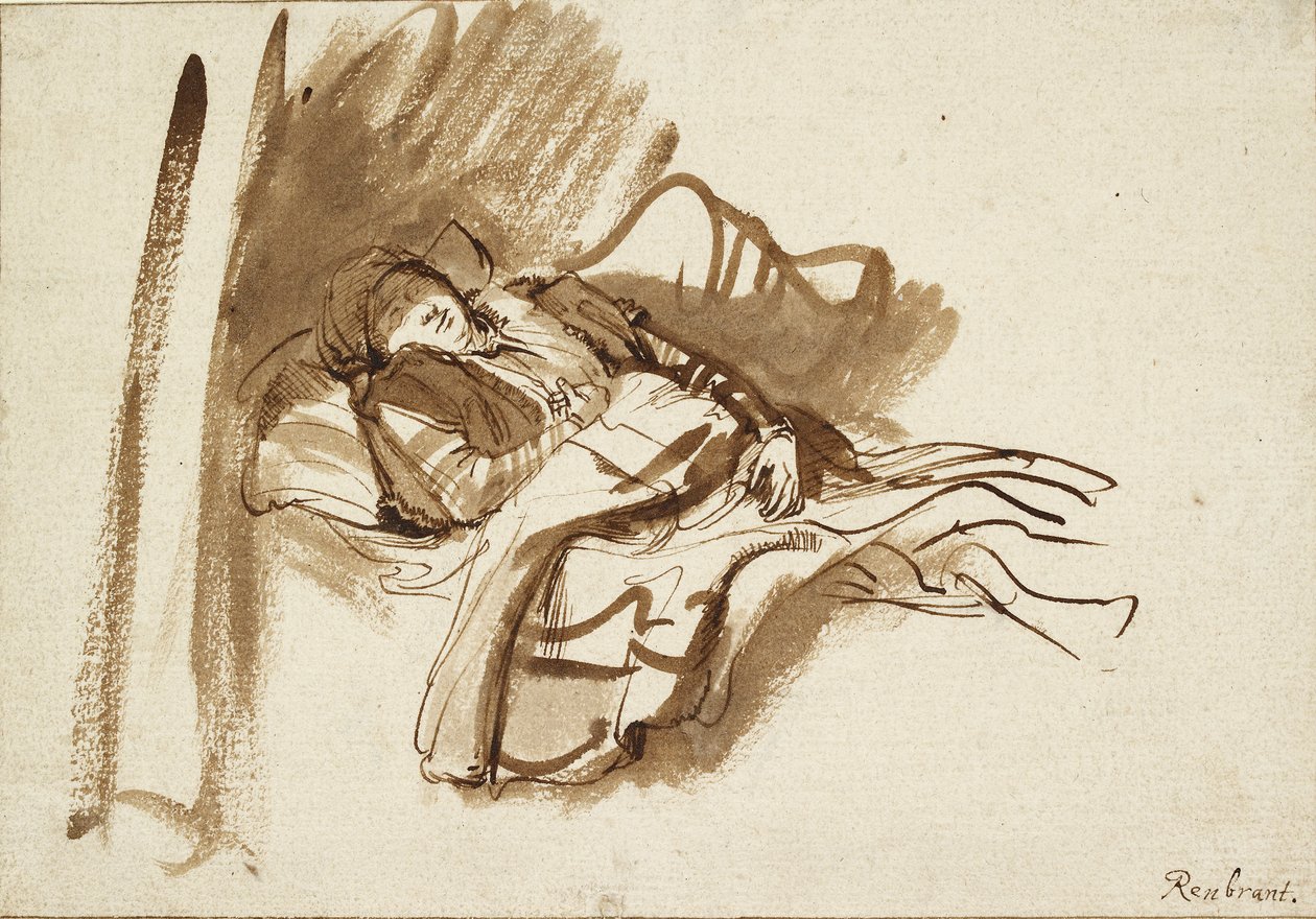 Saskia az ágyban alszik, 1630-as évek alkotó: Rembrandt Harmensz van Rijn