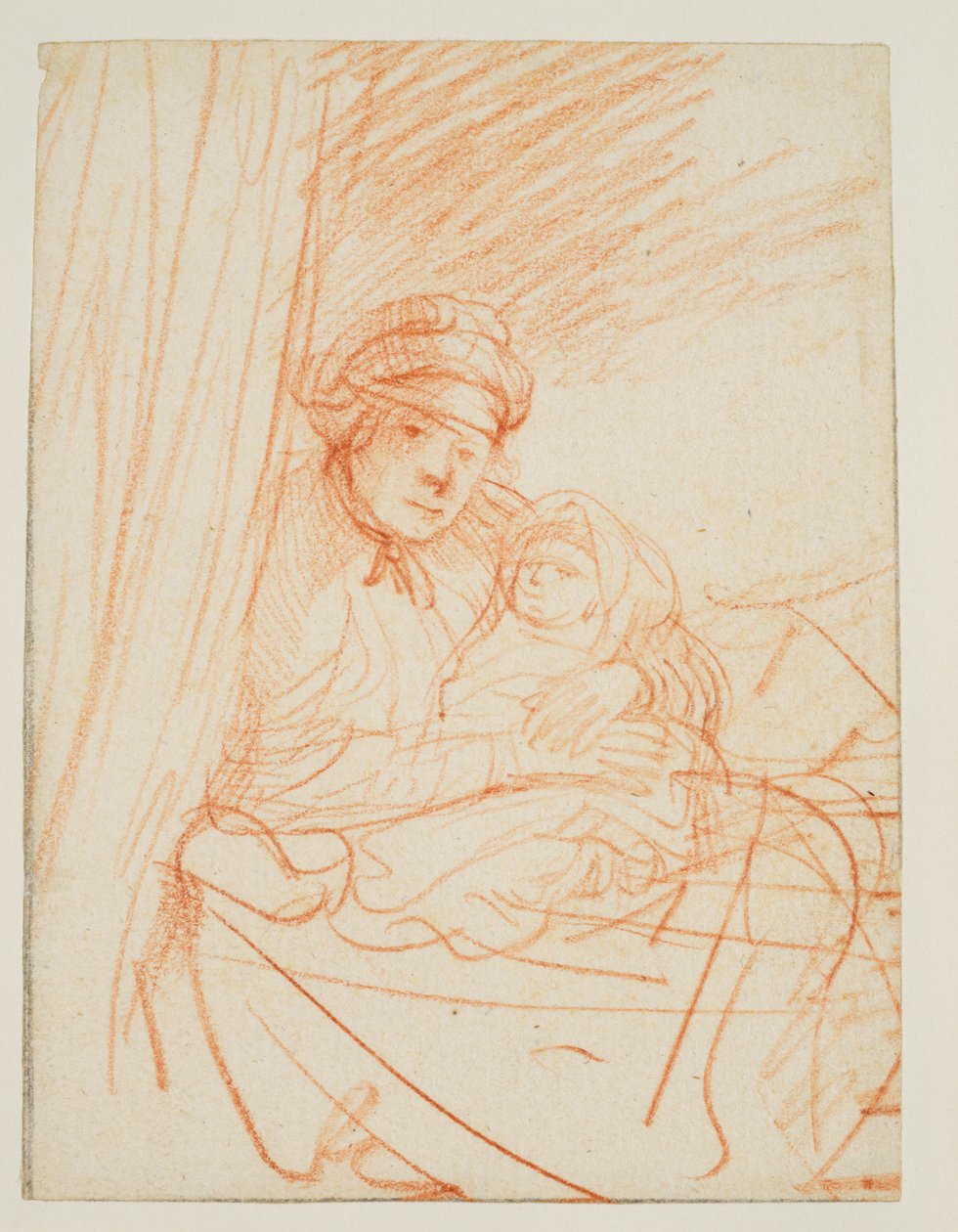 Saskia felül az ágyban, kezében egy gyerek, 1635 körül alkotó: Rembrandt van Rijn