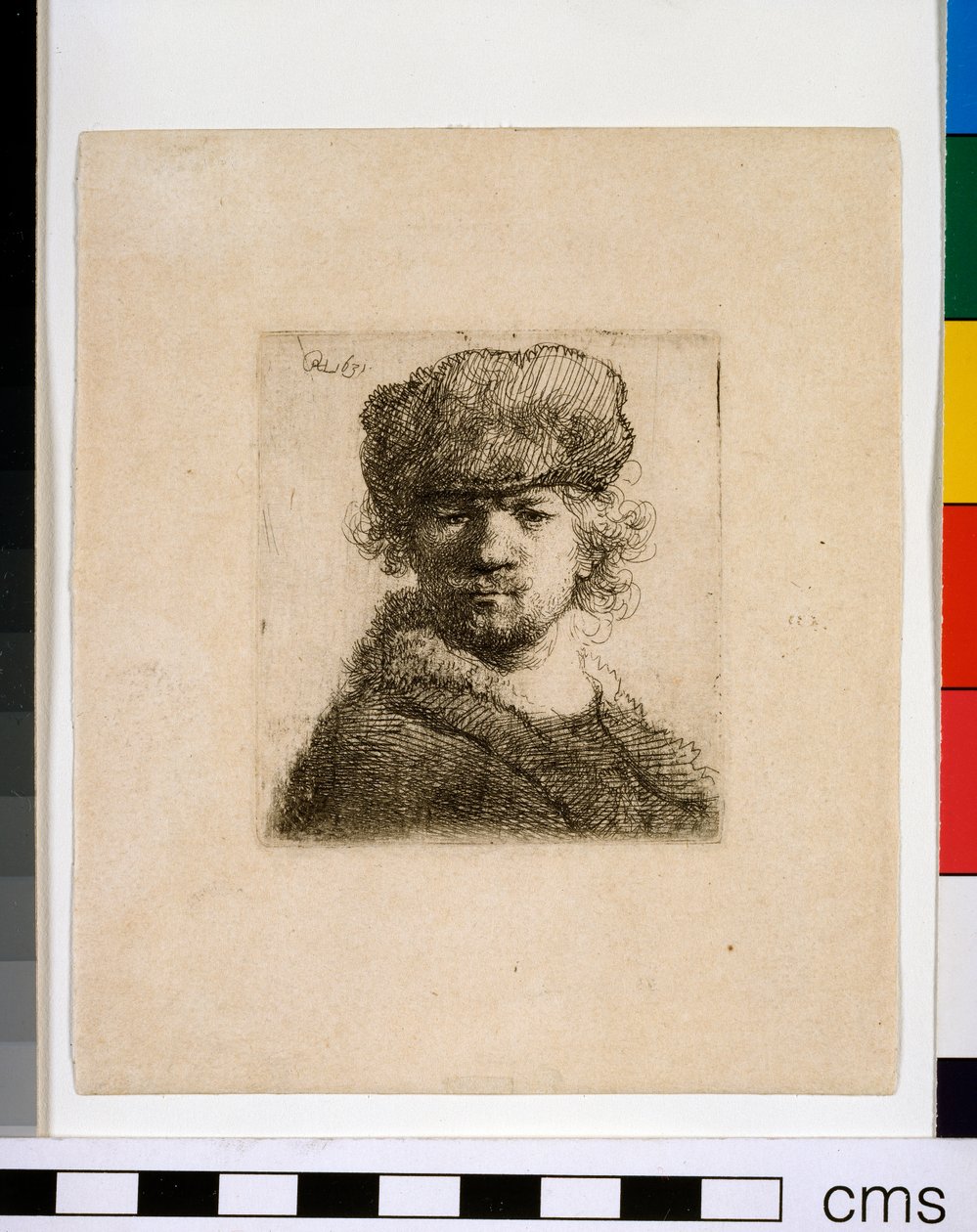 Önarckép nehéz szőrme sapkában alkotó: Rembrandt van Rijn