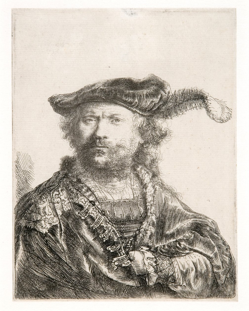 Önarckép bársony sapkában és tollal alkotó: Rembrandt Harmensz. van Rijn
