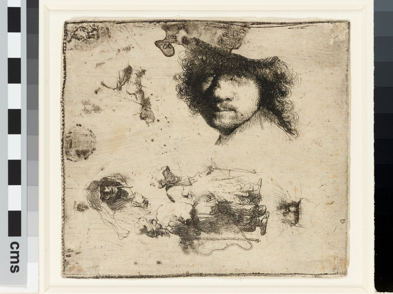 Tanulmányok lapja alkotó: Rembrandt van Rijn