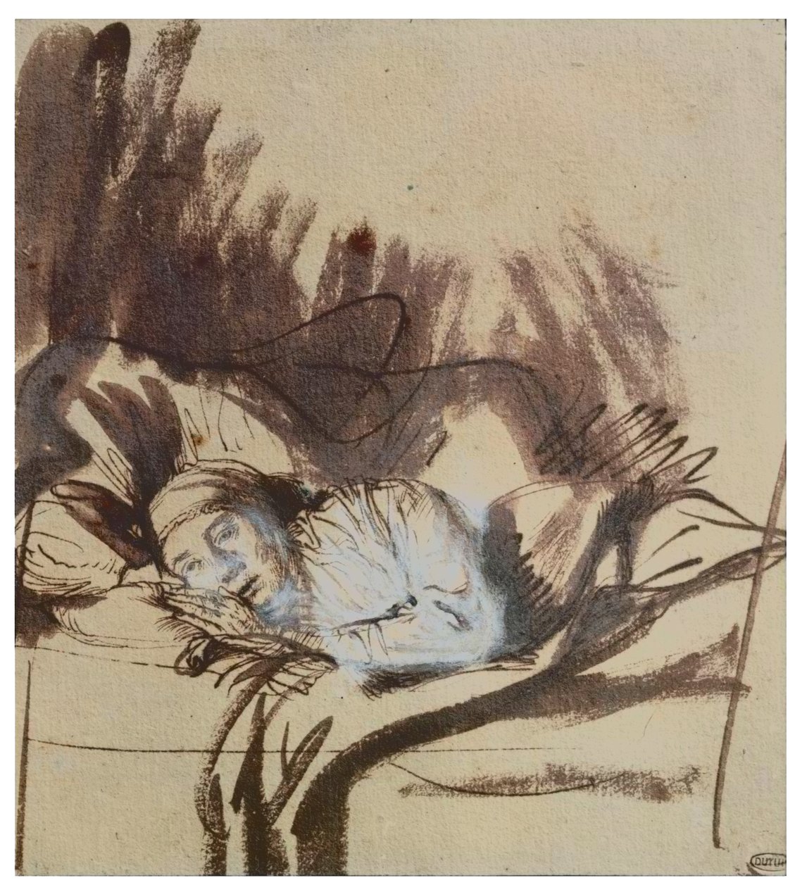 Beteg nő az ágyban, talán Saskia, a festő felesége alkotó: Rembrandt Harmensz. van Rijn