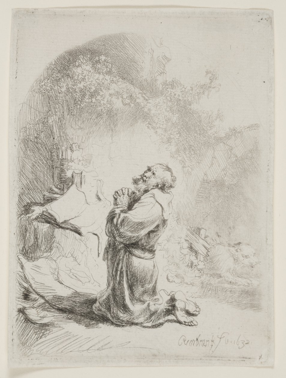 Imádkozó Szent Jeromos: íves nyomat alkotó: Rembrandt van Rijn