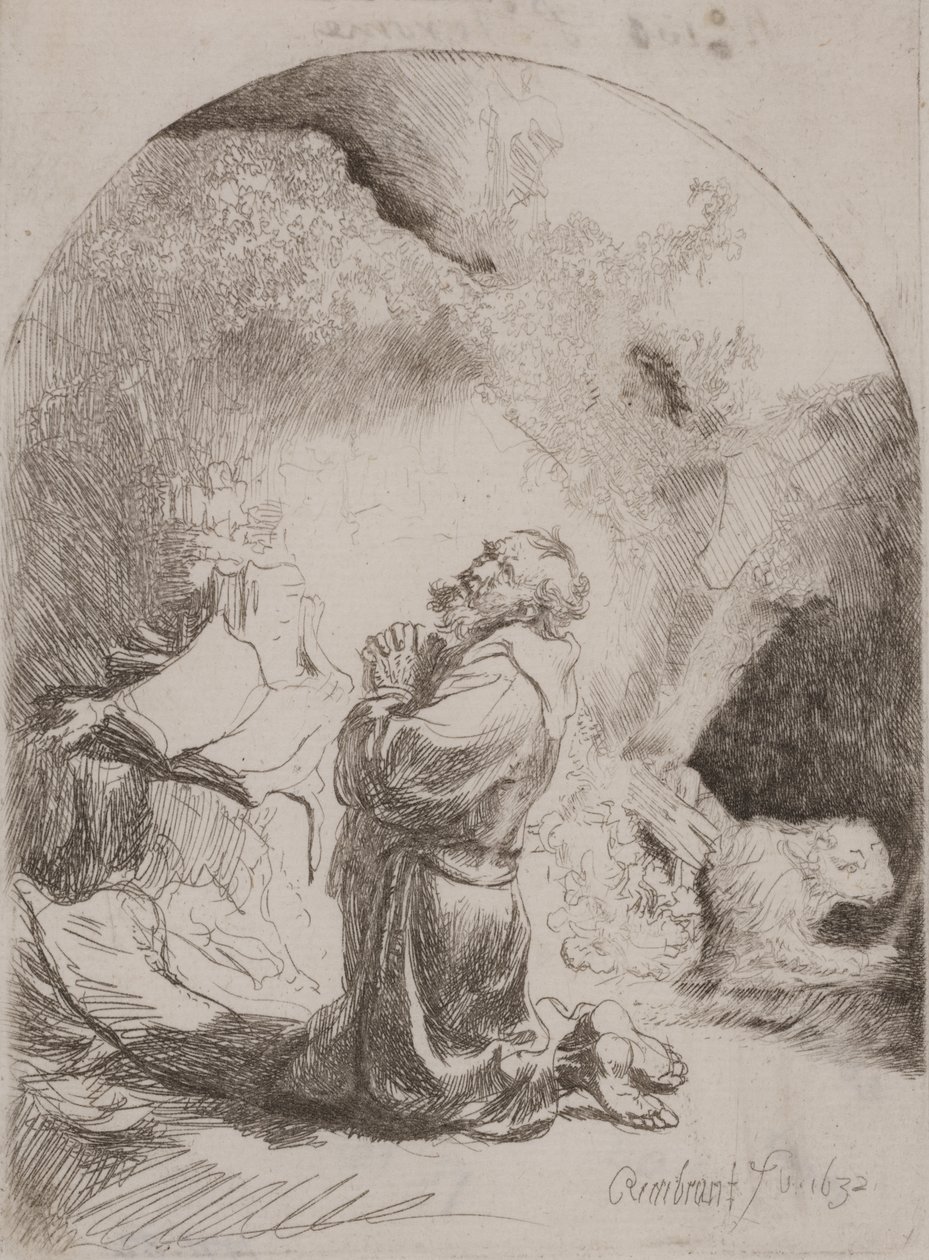 Imádkozó Szent Jeromos: íves nyomat alkotó: Rembrandt van Rijn
