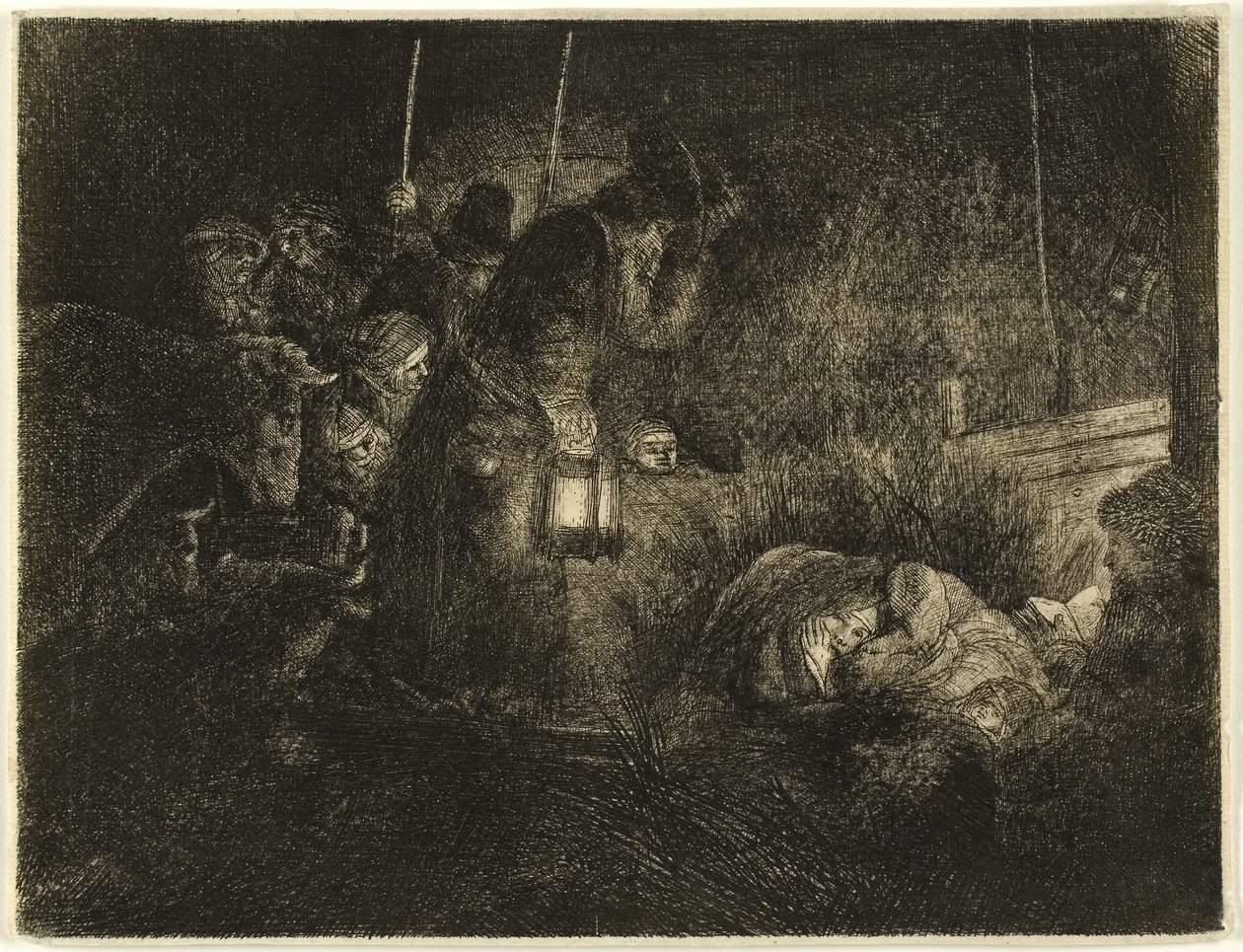 A Pásztorok imádása: Éjszakai darab, 1657 körül (rézkarc papírra) alkotó: Rembrandt Harmensz. van Rijn
