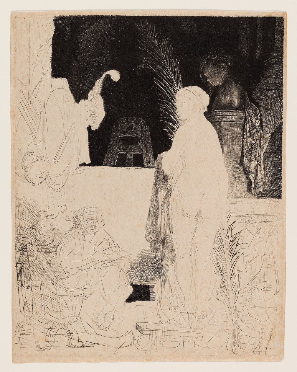 A művész rajza a modellből, 1639 körül (rézkarc és szárazhús súrolópapíron) alkotó: Rembrandt Harmensz. van Rijn