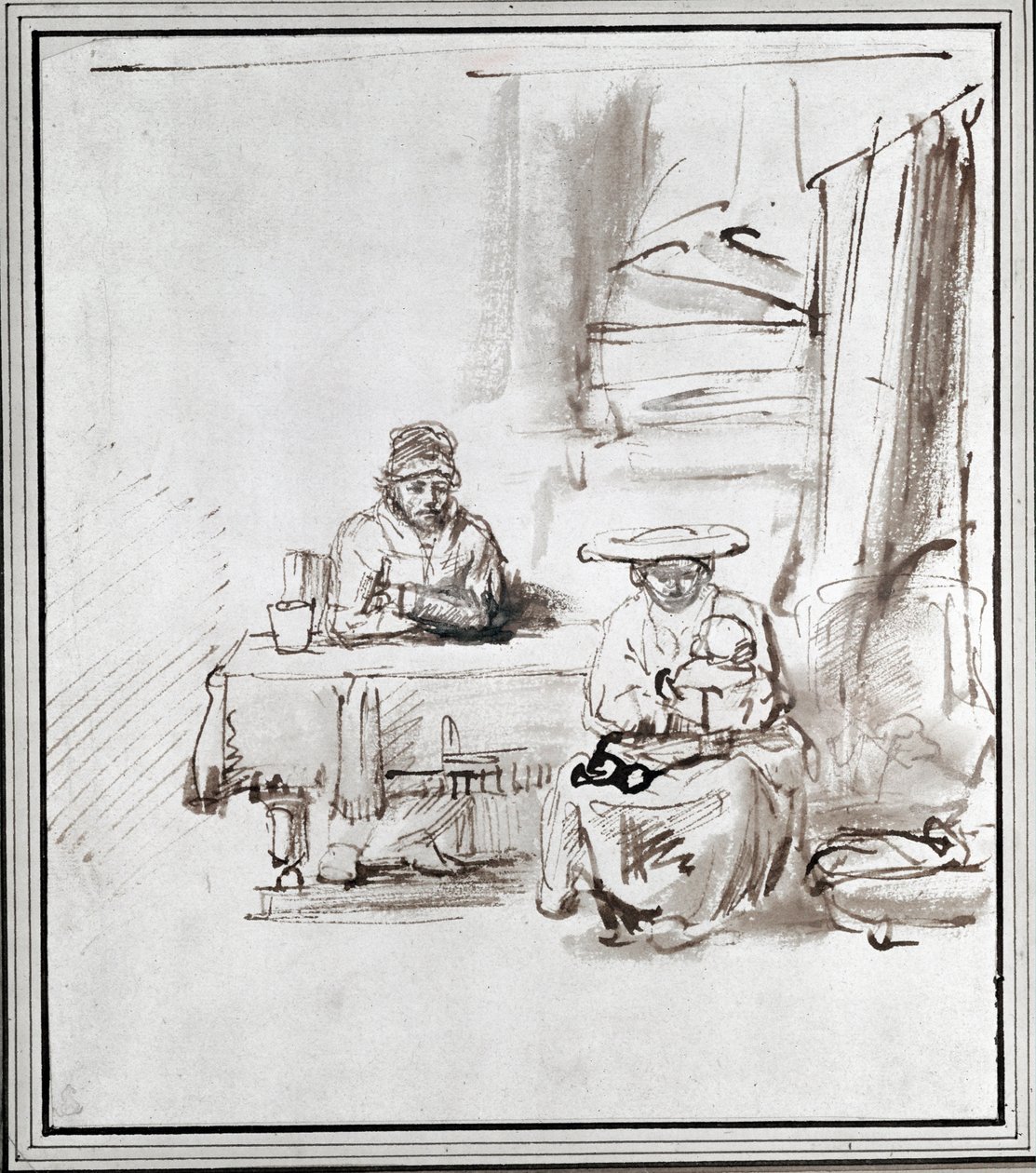 A Szent Család. Tollal és tintával készült rajz (rajz) alkotó: Rembrandt Harmensz. van Rijn