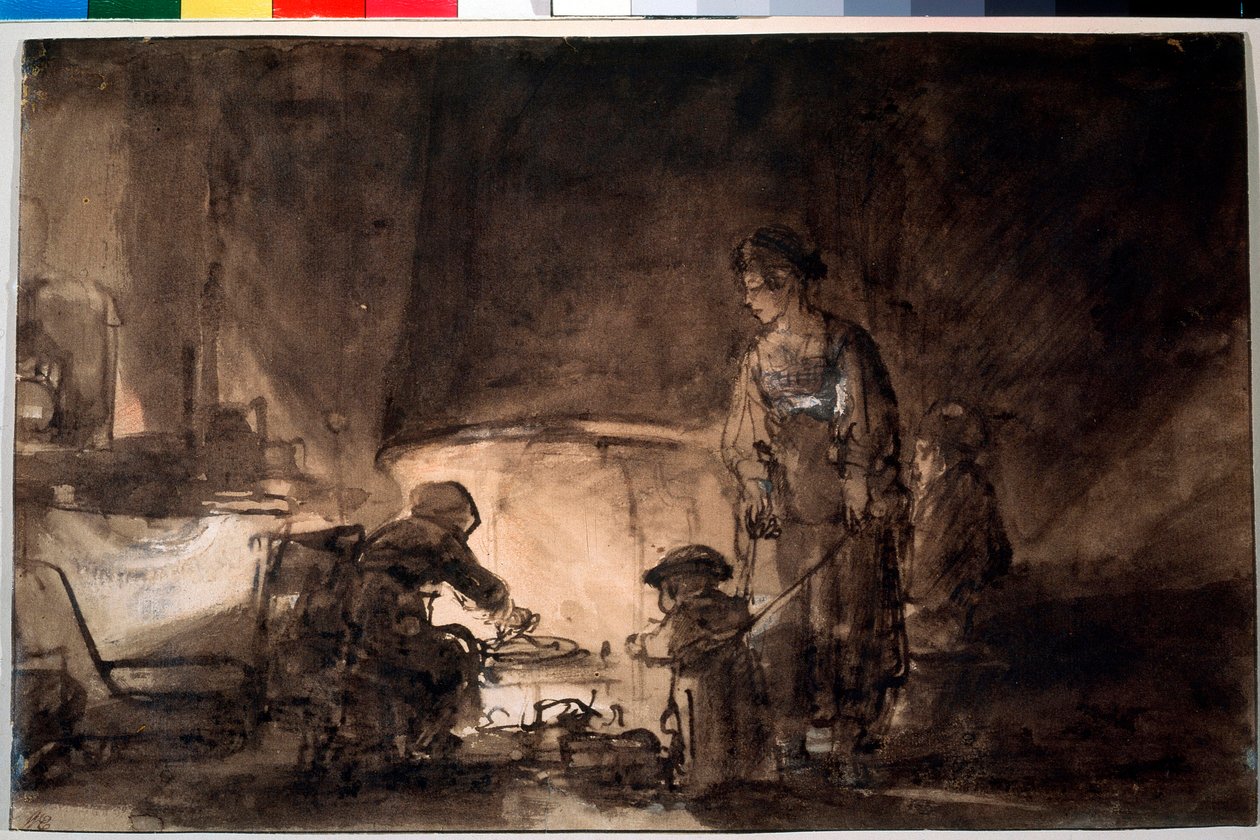 A konyha Rembrandt házában alkotó: Rembrandt van Rijn